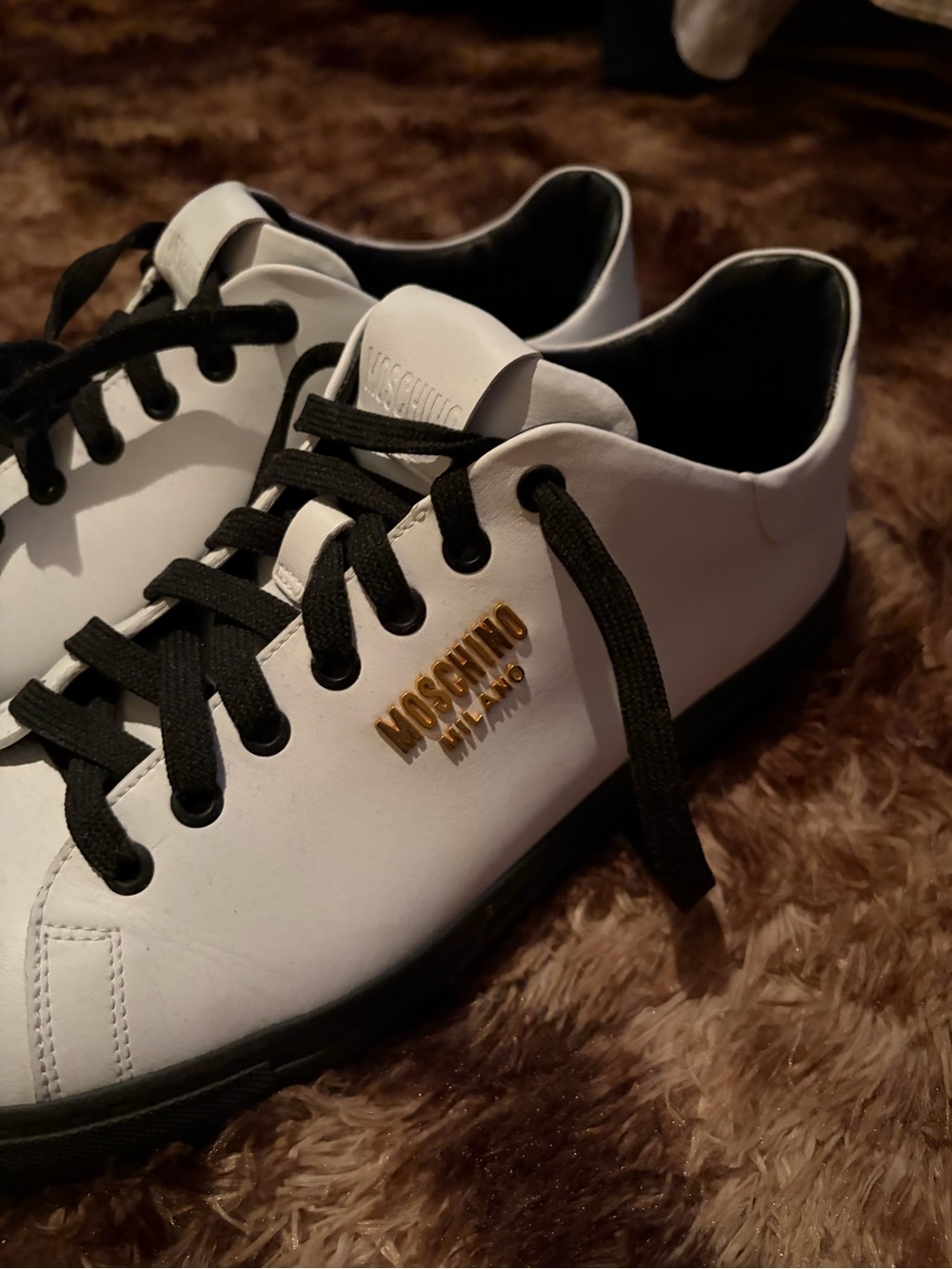 Moschino White Leather Sneakers with Black Trim